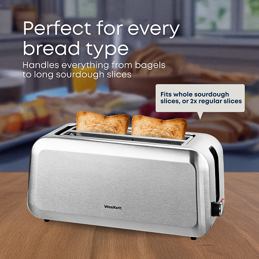 WeeKett Long Slot Slice Toaster, 1250-1450 Watt – Silver Stainless S
