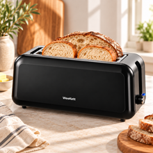 Load image into Gallery viewer, WeeKett Long Slot 4 Slice Toaster, Black Stainless Steel Toaster with Extra Wide Slots - ETA Nov 20th