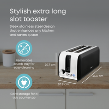 Load image into Gallery viewer, WeeKett Long Slot 4 Slice Toaster, Black Stainless Steel Toaster with Extra Wide Slots - ETA Nov 20th
