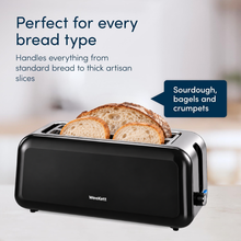 Load image into Gallery viewer, WeeKett Long Slot 4 Slice Toaster, Black Stainless Steel Toaster with Extra Wide Slots - ETA Nov 20th