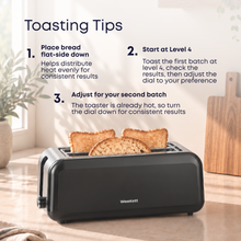 Load image into Gallery viewer, WeeKett Long Slot 4 Slice Toaster, Black Stainless Steel Toaster with Extra Wide Slots - ETA Nov 20th