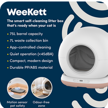 Load image into Gallery viewer, WeeKett Smart Cat Litter Box with App, Large 75L Capacity, Self Cleaning Cat Litter Tray- Automatic Odour Control, Quiet Operation, Easy Maintenance, Compatible with Clumping &amp; Natural Litters [Pre-Order for ETA Oct 24th]